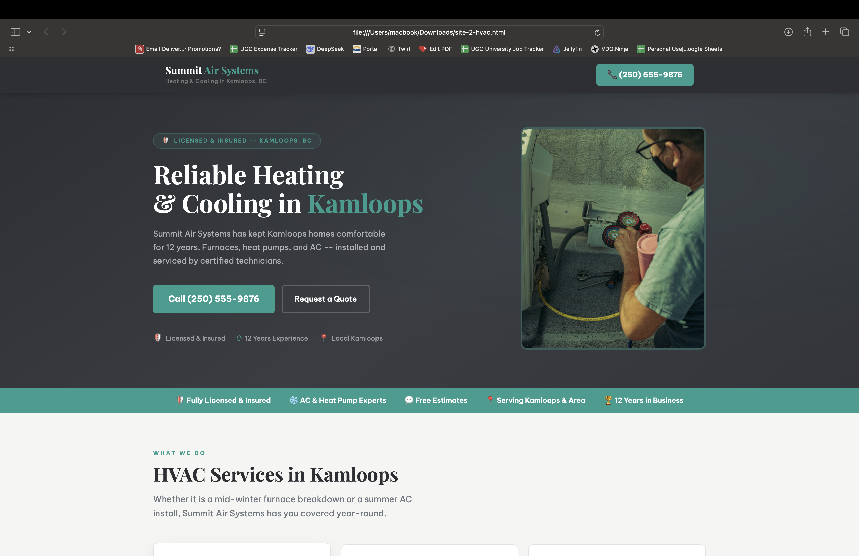 Hvac website screenshot