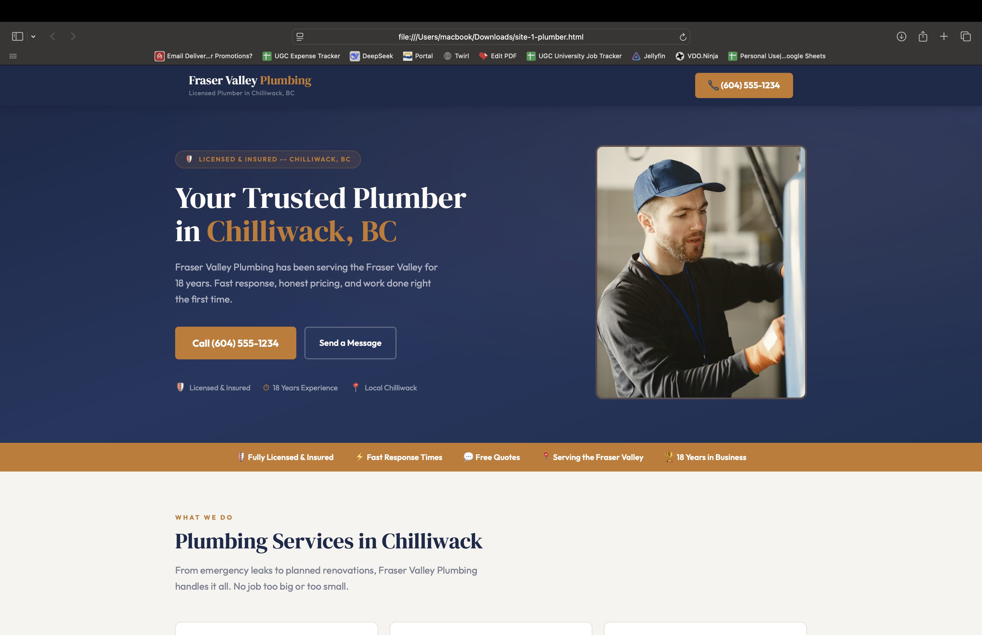 Plumber website screenshot